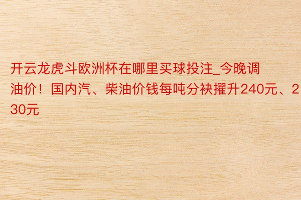 开云龙虎斗欧洲杯在哪里买球投注_今晚调油价！国内汽、柴油价钱每吨分袂擢升240元、230元