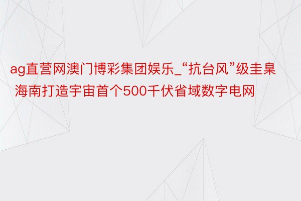 ag直营网澳门博彩集团娱乐_“抗台风”级圭臬 海南打造宇宙首个500千伏省域数字电网