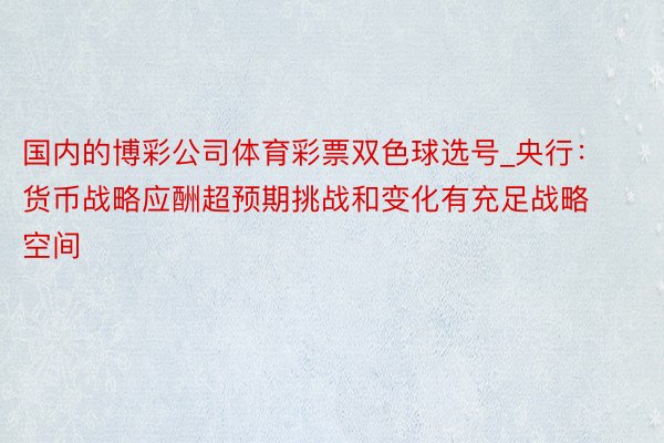 国内的博彩公司体育彩票双色球选号_央行：货币战略应酬超预期挑战和变化有充足战略空间