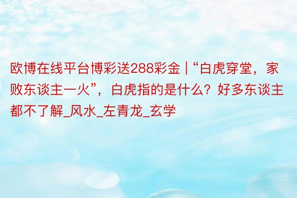 欧博在线平台博彩送288彩金 | “白虎穿堂，家败东谈主一火”，白虎指的是什么？好多东谈主都不了解_风水_左青龙_玄学